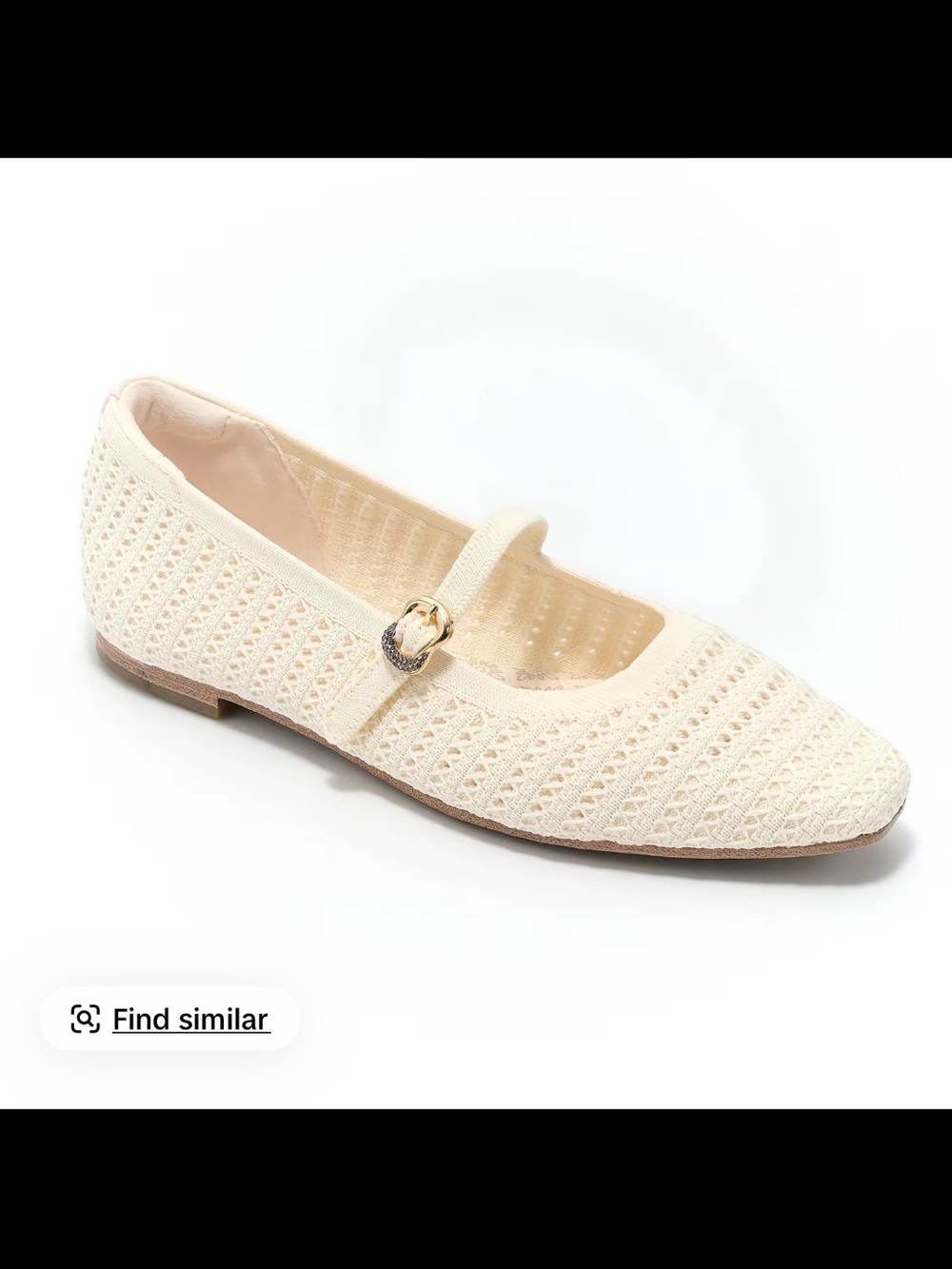 Skechers Cream Recycled Washable Knit Crochet Mary Jane Flat with Gold Buckle